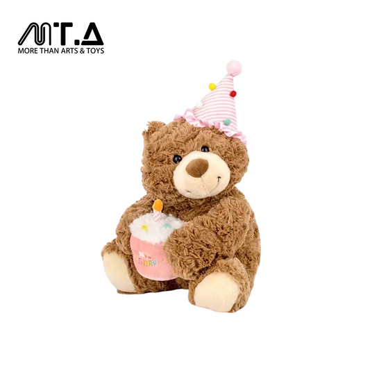Happy Birthday Teddy Bear Plush - Pink Hat with Cake