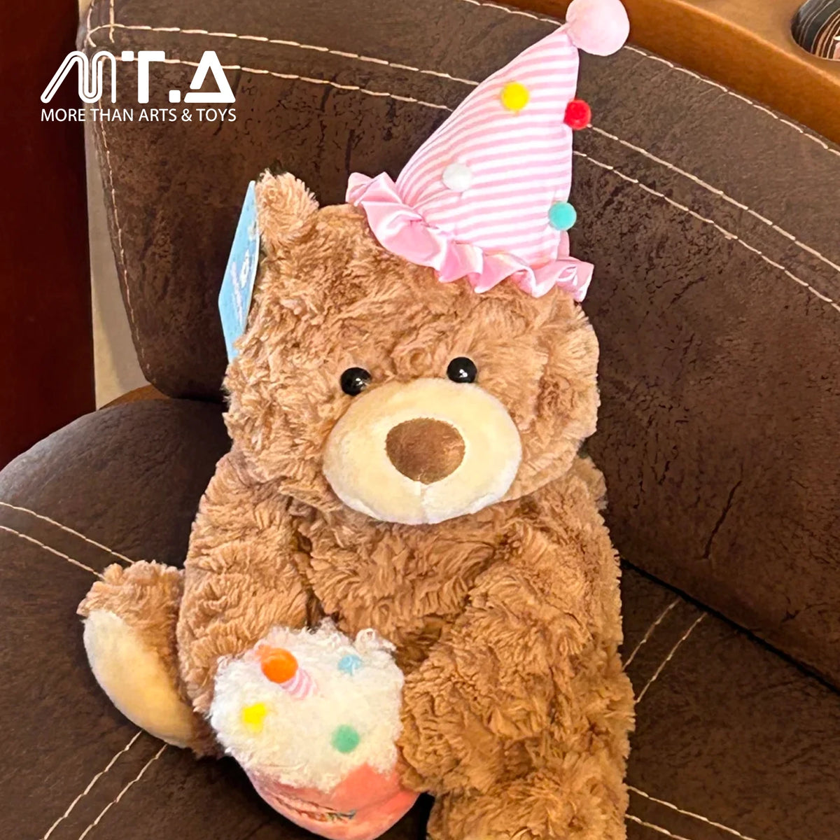 Happy Birthday Teddy Bear Plush - Pink Hat with Cake
