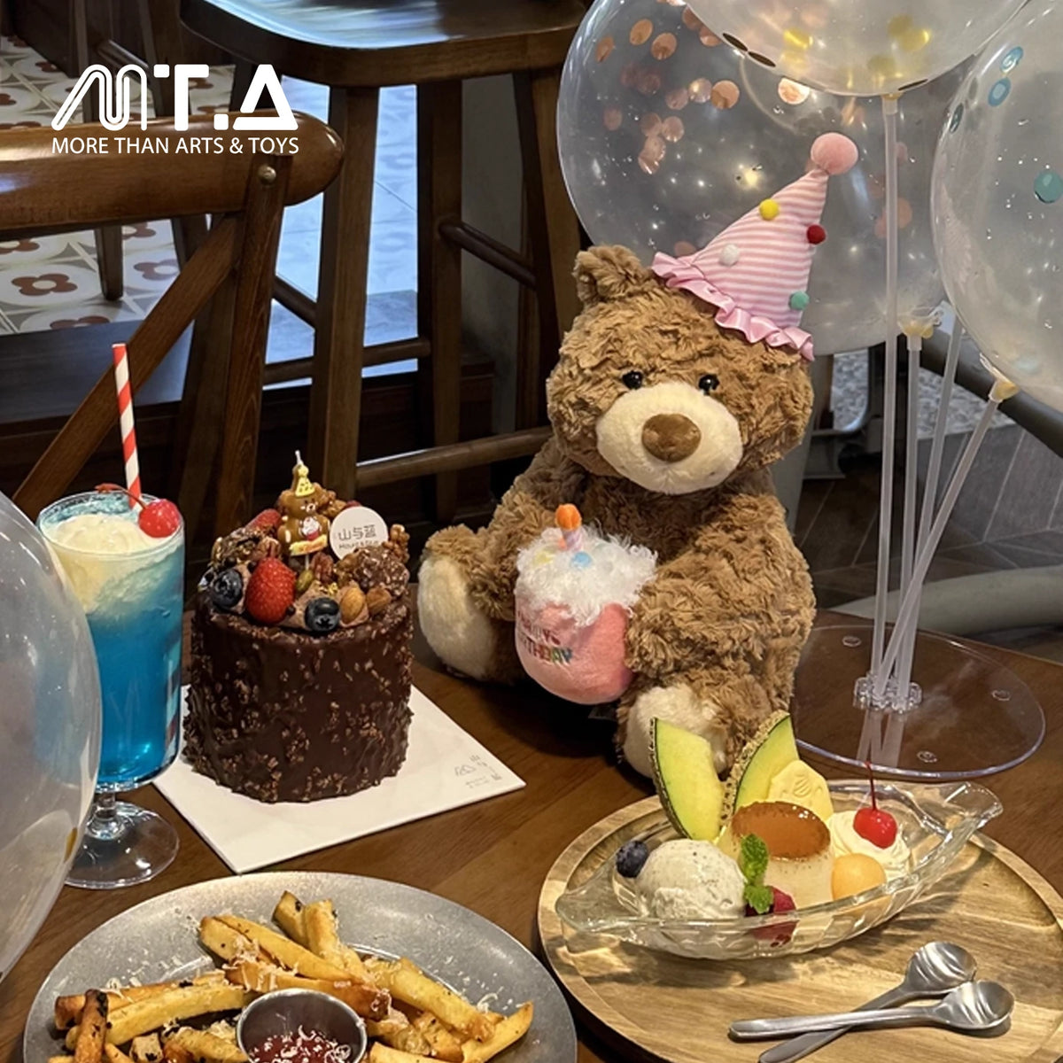 Happy Birthday Teddy Bear Plush - Pink Hat with Cake