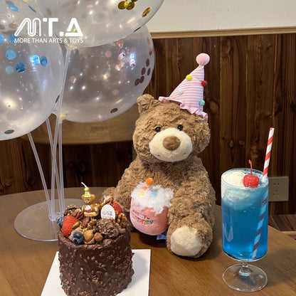 Happy Birthday Teddy Bear Plush - Pink Hat with Cake