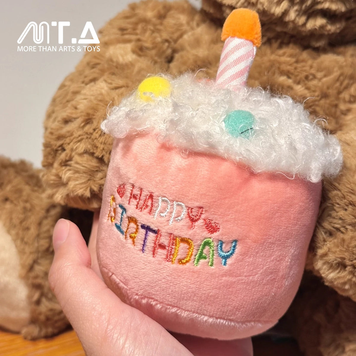 Happy Birthday Teddy Bear Plush - Pink Hat with Cake